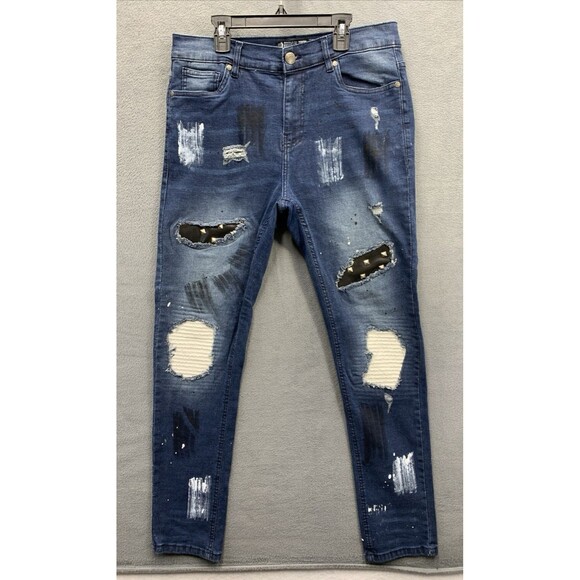 Brooklyn State Denim Jeans Men's Size 34 Blue Distressed Destroyed - Picture 1 of 16